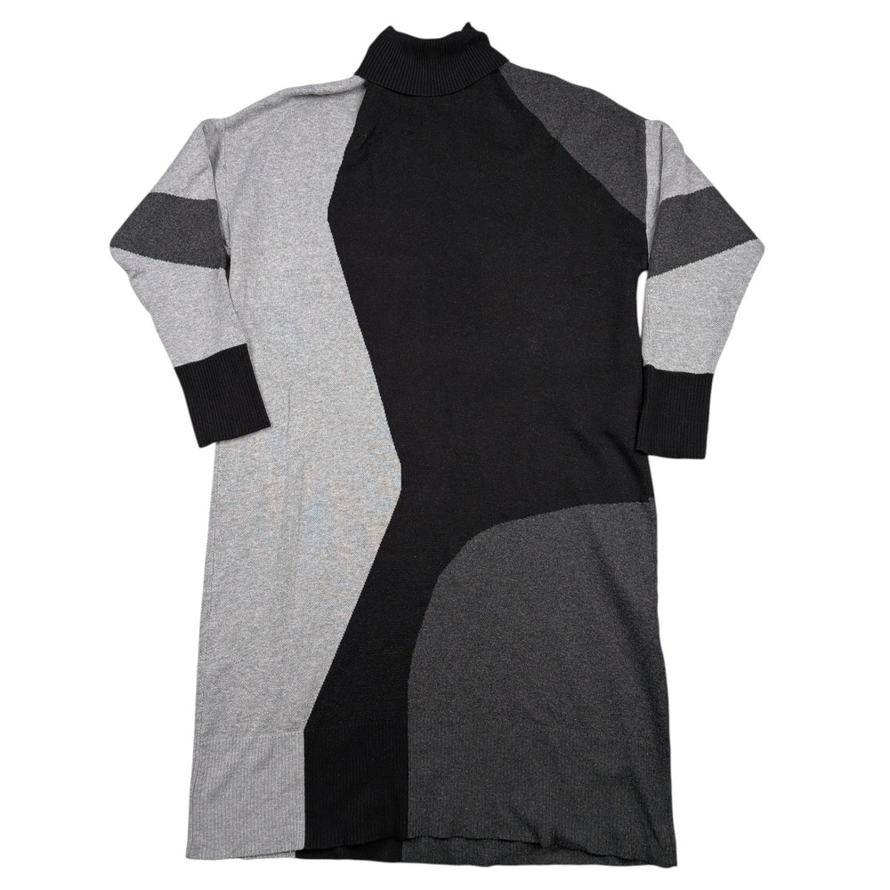 Anne Klein Colorblock Turtleneck‎ Sweater Dress Size Large Gray Black Corpcore